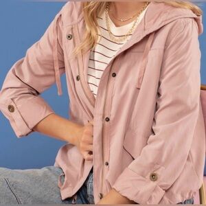 Women’s Lightweight Hooded Jacket Full Front Zipping & Buttons Size Large GUC